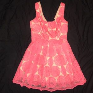 Coral Floral Lace Cocktail Dress